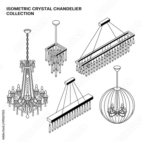 Isometric crystal chandelier collection with various designs and shapes  modern lighting fixtures