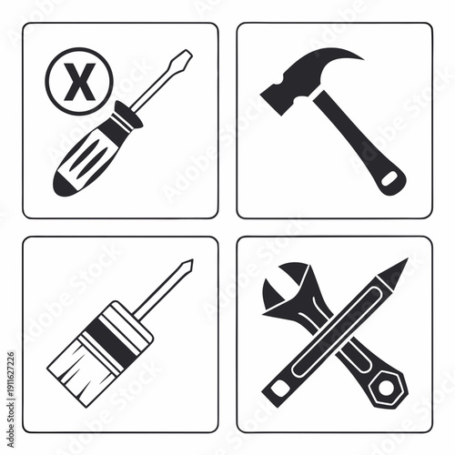 A collection of various tools and equipment used in construction and repair work Vector