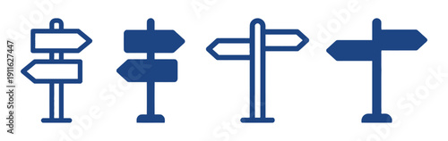 Directional signpost and road sign icons for navigation