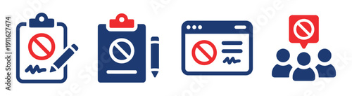 Disapproval icons on clipboard and web page no entry sign