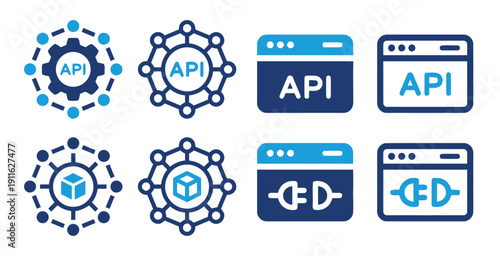 Diverse API integration and connection icons including networking and web interfaces