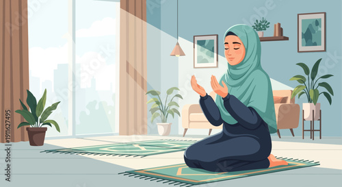 Muslim Woman Praying at Home