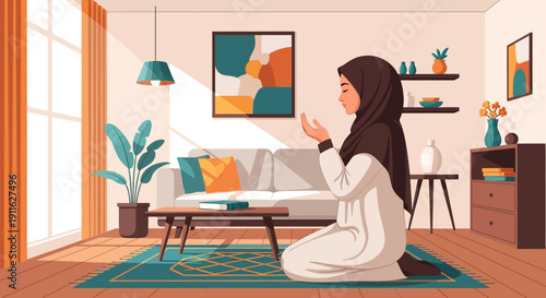 Muslim Woman Praying at Home