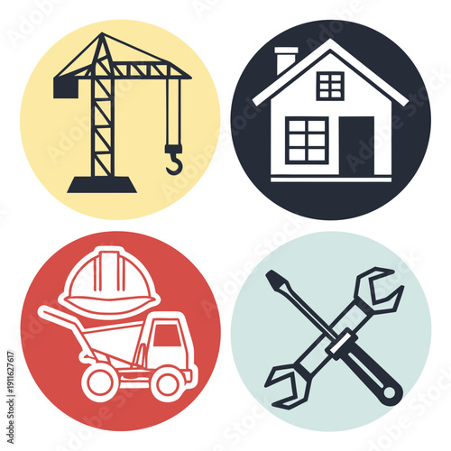 Icons representing various aspects of home improvement and maintenance services. Vector
