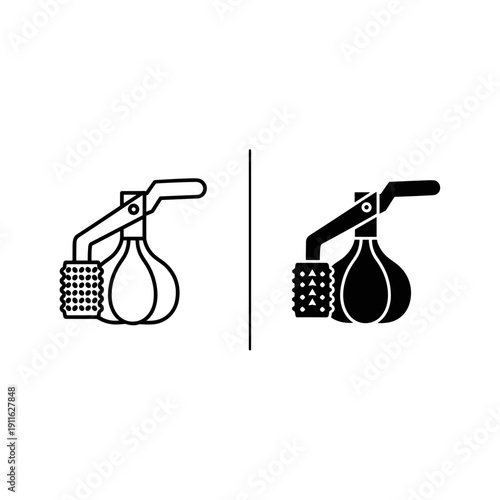 A black and white image of two boxing punching bags Vector