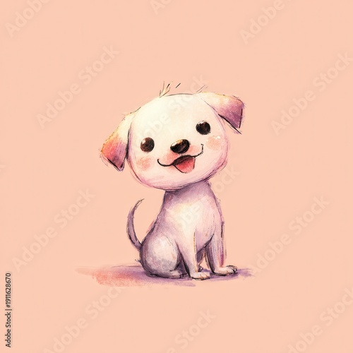 Cute puppy sitting and looking happy in a simple setting against a plain background