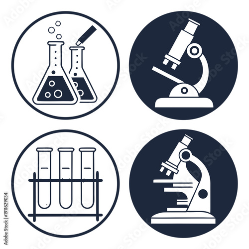 Four icons representing scientific research and academic study Vector