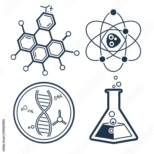 Scientific symbols representing various fields of study and research Vector