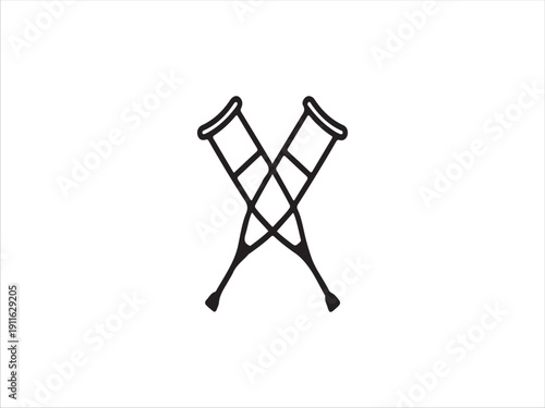 Simple black and white illustration of crossed crutches design