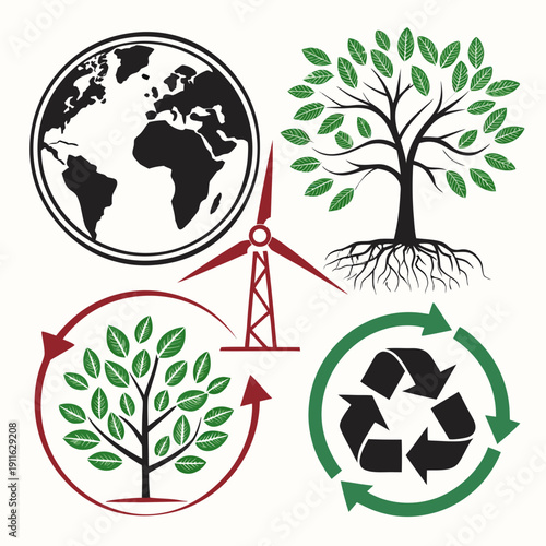 Illustration of environmental sustainability and global conservation efforts Vector