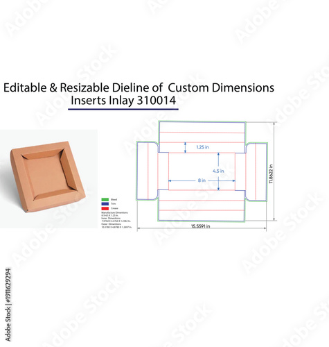 Editable and Resizable Dieline of Custom Dimensions Inserts Inlay 310014