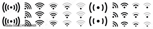 Diverse collection of wifi icons showing signal strength and user profile symbols