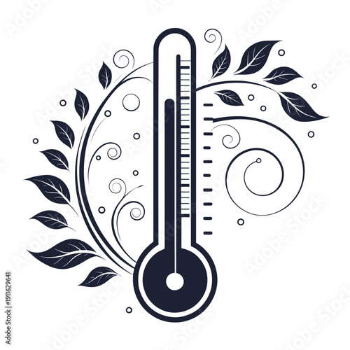Thermometer with decorative leaves and swirls in simple design  