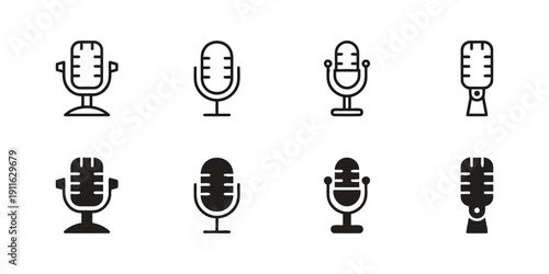 Diverse microphone icons for audio recording and broadcasting