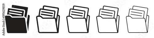 Document folder icons set for organizing and storing files and papers