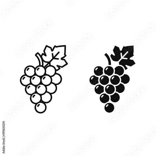 A pair of black and white illustrations of bunches of grapes Vector