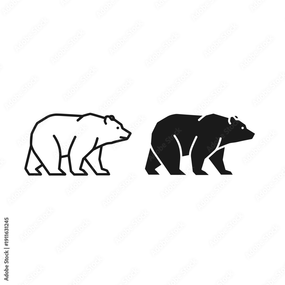 Fototapeta premium A black and white drawing of two bears walking side by side Vector