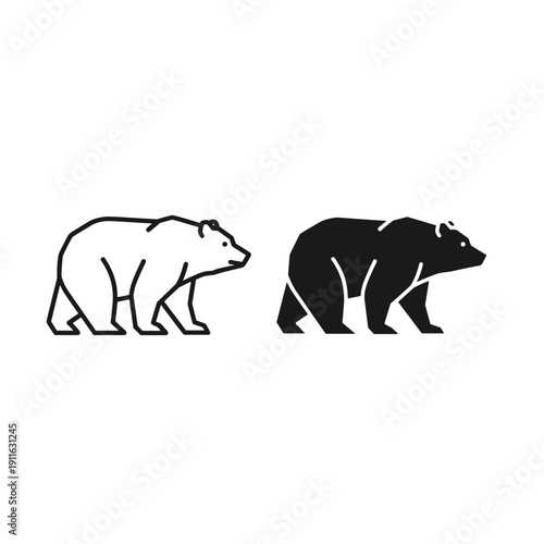 A black and white drawing of two bears walking side by side Vector