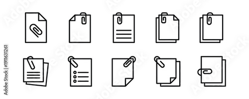 Document icons with paper clip on white background
