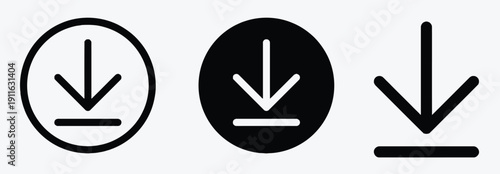Download icons with down arrow and line in circle and plain styles