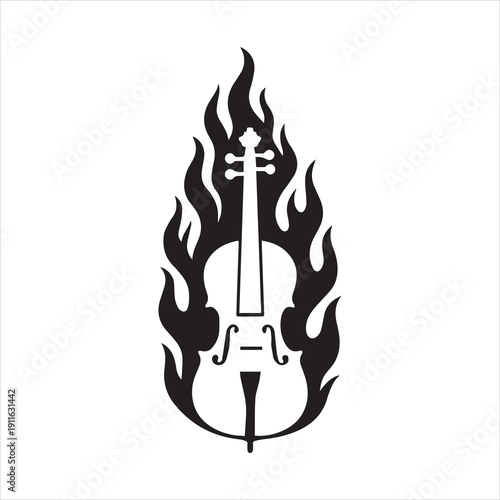 Fiery violin silhouette