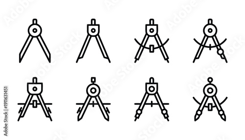 Drawing compass icons for geometry and technical drafting