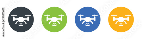 Drone icons set vector four colors circle sign technology aerial vehicle