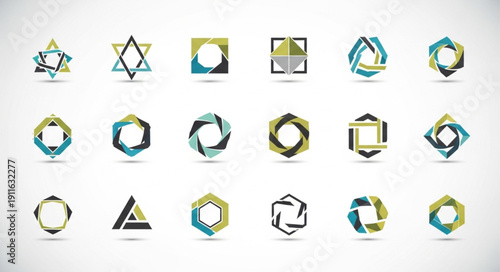 Collection of abstract geometric logos and icons.