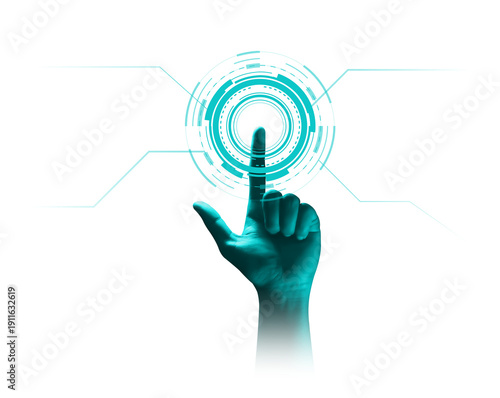 Hand touching futuristic digital technology interface abstract innovation isolated png
