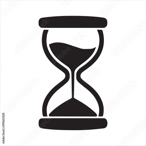 
Black silhouette of an hourglass with sand flowing through, simple time passing and mortality symbol tattoo design, isolated minimalist graphic element.