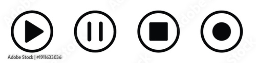 Essential media playback control icons play pause stop record and power buttons