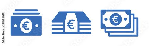 Euro banknotes icons in blue for cash, payment and financial transaction concepts