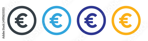 Euro currency symbol inside circle vector set isolated on white background currency exchange symbol
