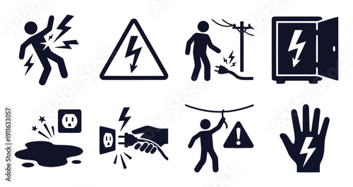Electrical hazard icons set pictogram