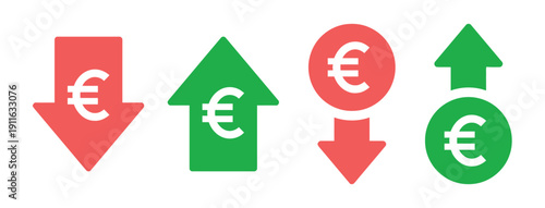 Euro currency symbols with up and down arrows, indicating price changes