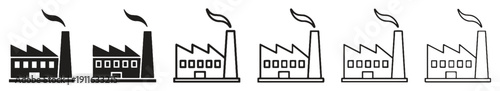 Factory building icons with smoking chimney industrial illustration