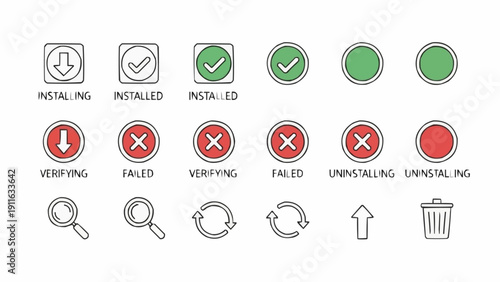 Software Installation Status Icons Set.
