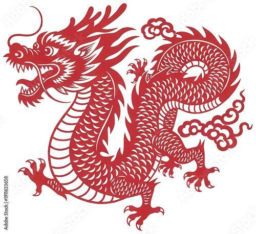 Red Dragon png Chinese Dragon cutout Oriental Legend png Mythical Animal cutout Zodiac Creature png Traditional Papercut cutout Powerful isolated transparent background image
