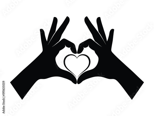 Silhouette of hands forming a heart shape with a smaller heart inside, symbol of love and care