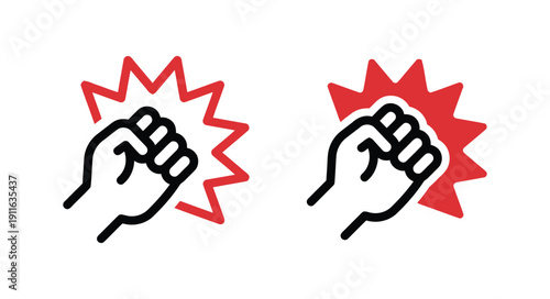 Fist punch graphic with red impact explosion vector icons