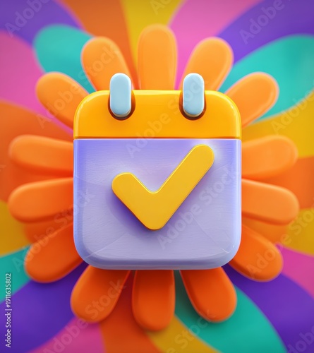 Vibrant calendar icon with checkmark on colorful background