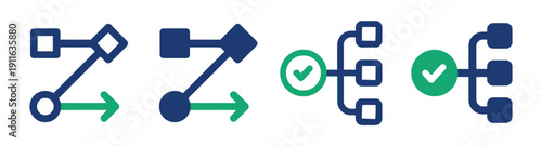 Flowchart and process icons demonstrating sequence steps and decision points in a clear diagram