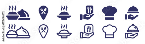 Food service icons representing dining and catering for restaurants and cafes
