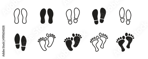 Footprint and shoe print icons in outline and solid fill styles