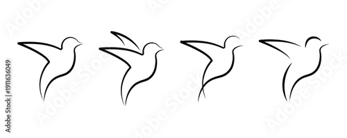 Four abstract minimalist bird flying line art illustrations