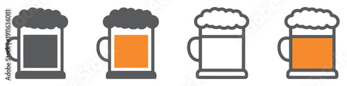 Four beer mugs graphic design with different levels of foam and liquid