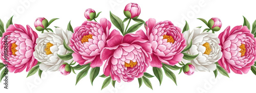 Pink Peony png White Flower cutout Watercolor Blossom png Beautiful Floral cutout Elegant Peony border png Spring Flower arrangement cutout isolated transparent background image