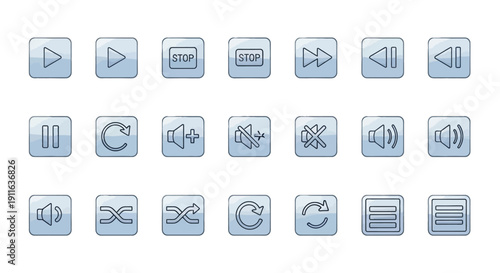 Media player control icons set. Multimedia buttons.