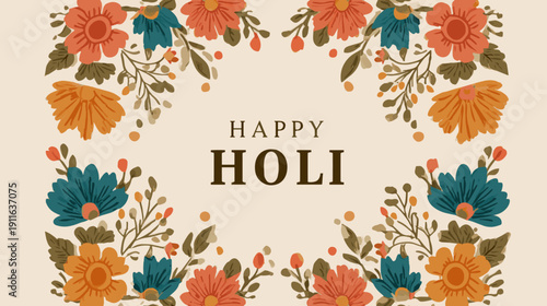 Elegant Botanical Holi Festival Vector Background with Warm Marigold Floral Frame and Spacious Copy Space for Presentation