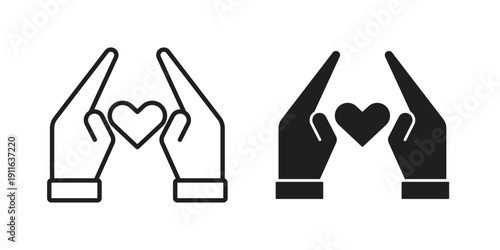 Hand holding heart icon. linear style sign for mobile concept and website ui design